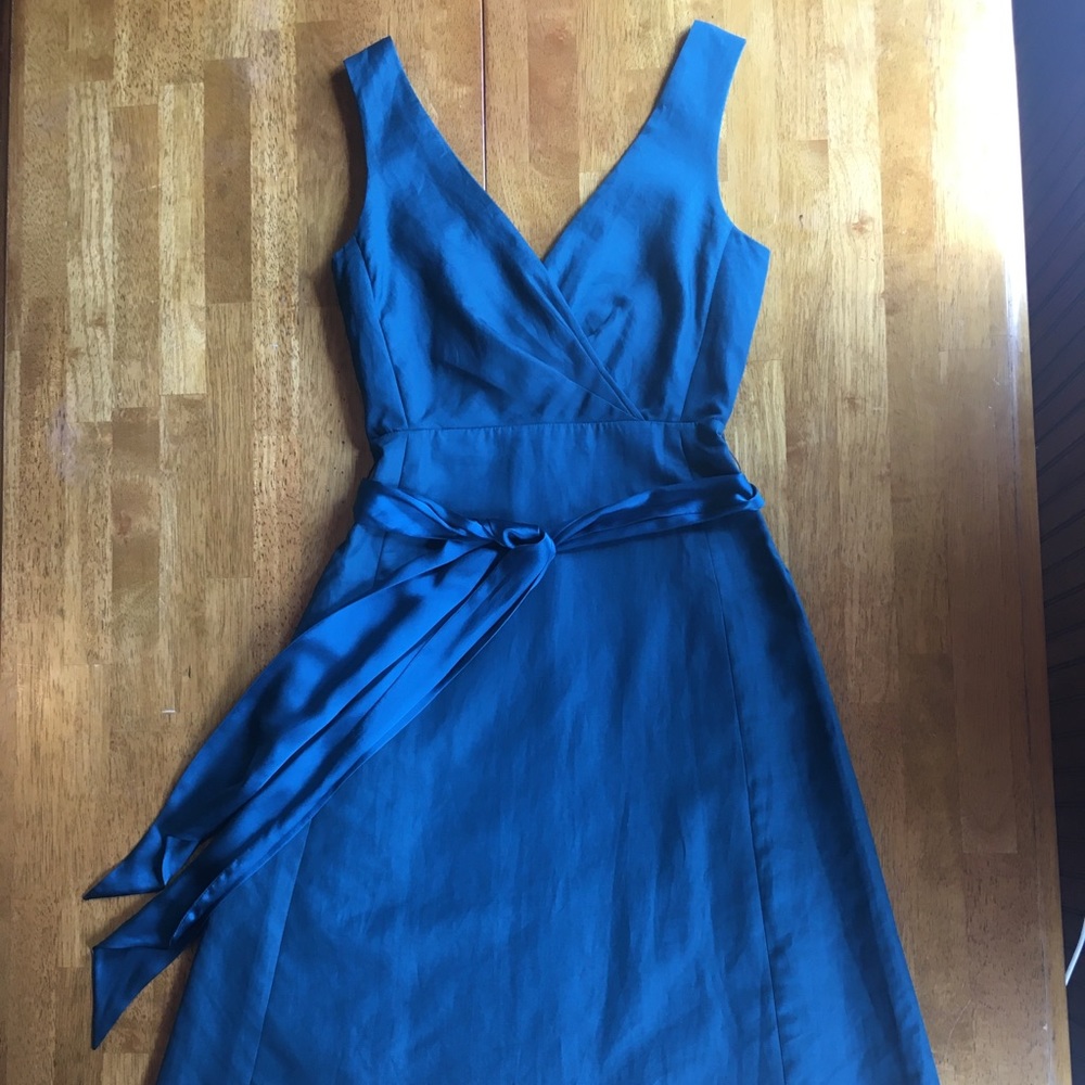 J Crew Teal Blue Cotton Cady Serena A line dress 0